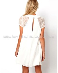 White Shift Dress With Lace Panel 